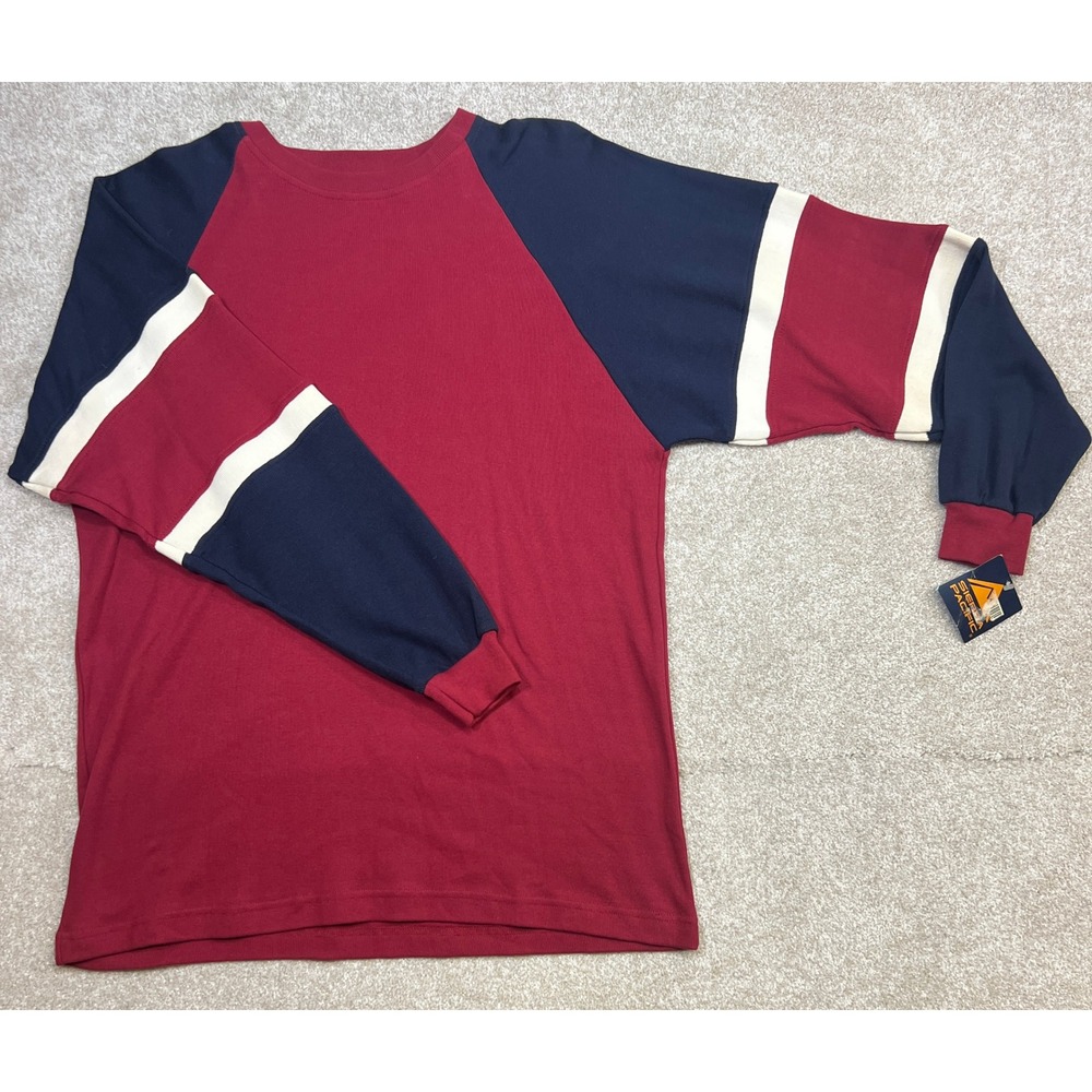 NWT Sierra Pacific Mens Long Sleeve Raglan Rugby‎ T Shirt Red Navy Cream Size L
